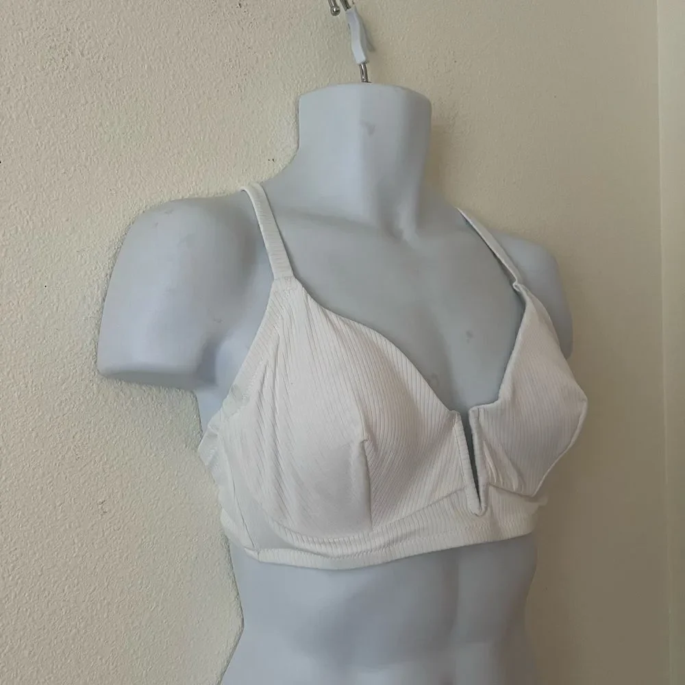 Shade & Shore Women's Lightly Lined V-Wire Textured Bikini Top (White) 38 D